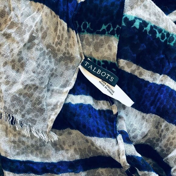 Talbots Lightweight Blue Teal Gray Print Scarf - Picture 3 of 3